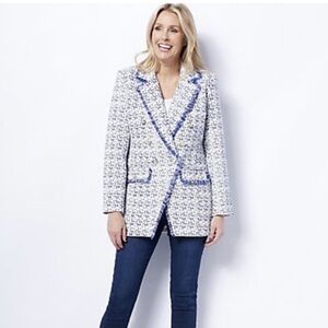 Dennis Basso Tweed Notched Lapel Double Breasted Blazer Jacket Sz 12